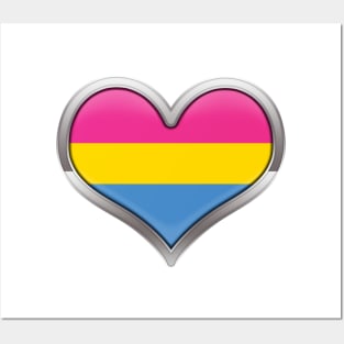 Large Pansexual Pride Flag Colored Heart with Chrome Frame Posters and Art